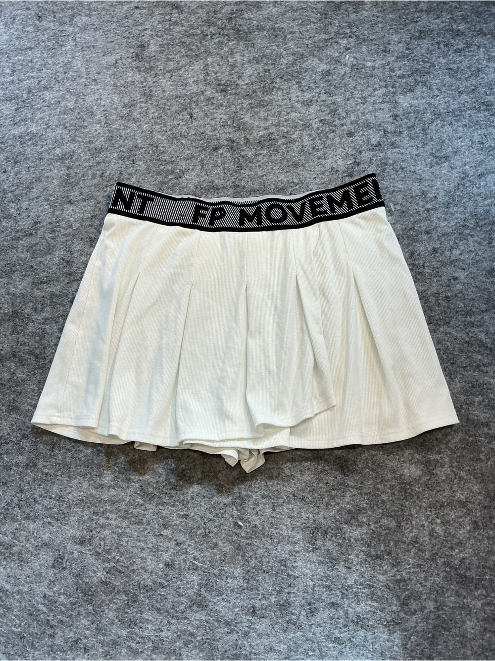 Free People Movement White Pleated Skort with Black Logo Waistband Size L